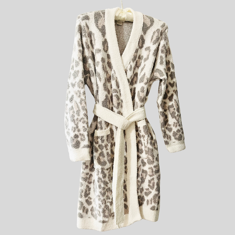 Leopard Chenille Robe - Beige - Moniluxx Boutique