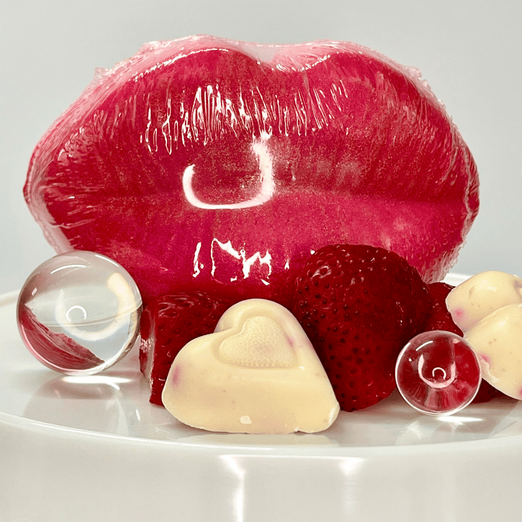red Pouty Lips Bath Bombs, pouty lips, red lips, strawberries, romantic bath bombs