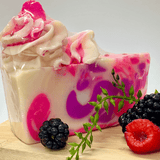 Vanilla Raspberry soap bar with black berries and red raspberries